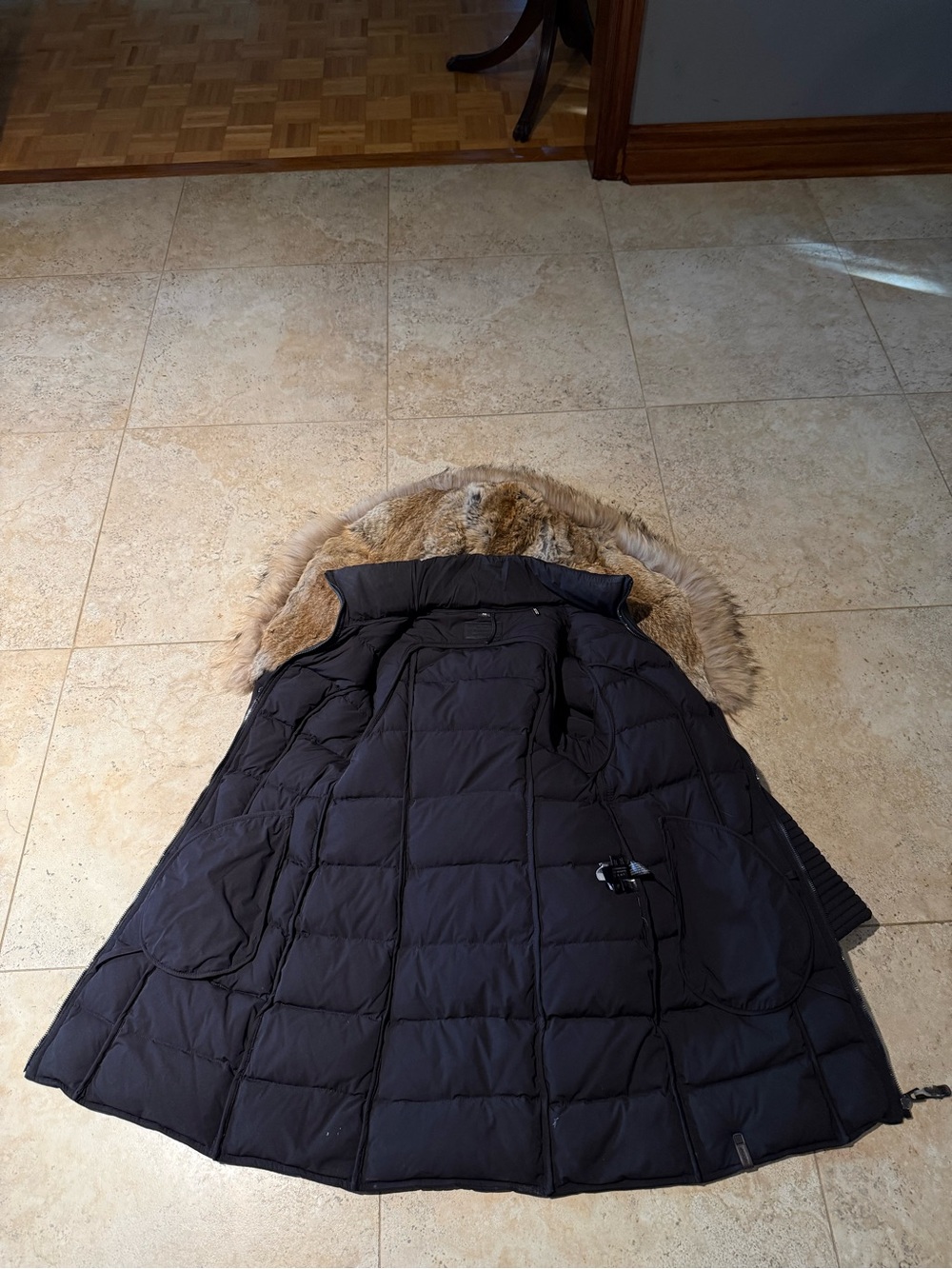 RUDSAK Black Quilted Down Puffer Coat with Faux Fur Hood